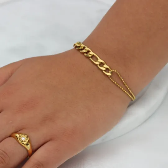 Jewelvers Bracelets 18K GoldFilled Figaro Beaded Bracelet Jewelvers Bracelets 18K GoldFilled Figaro Beaded Bracelet