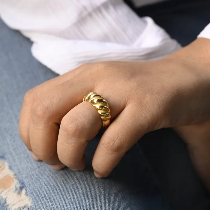 Jewelvers Rings 18K Gold Twisted Croissant Dome Ring Jewelvers Rings 18K Gold Twisted Croissant Dome Ring