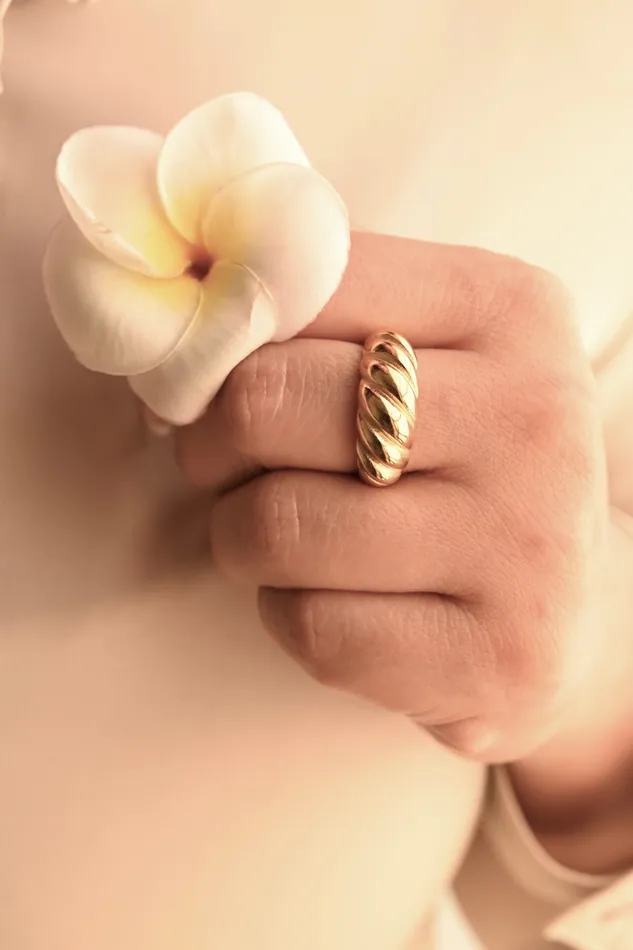 Jewelvers Rings 18K Gold Twisted Croissant Dome Ring Jewelvers Rings 18K Gold Twisted Croissant Dome Ring