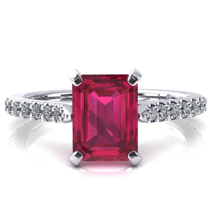 Kelsy Emerald Ruby 4 Prong 34 Shared Scalloped Inverted Cathedral Ring Fire Brilliance Rings Kelsy Emerald Ruby 4 Prong 34 Shared Scalloped Inverted Cathedral Ring Fire Brilliance Rings