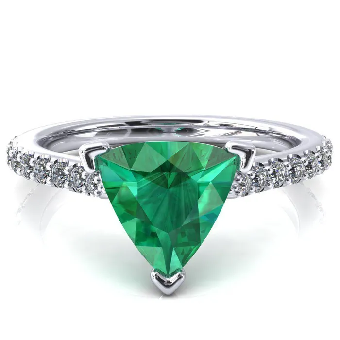 Kelsy Trillion Emerald 3 Prong 34 Shared Scalloped Inverted Cathedral Ring Fire Brilliance Rings Kelsy Trillion Emerald 3 Prong 34 Shared Scalloped Inverted Cathedral Ring Fire Brilliance Rings