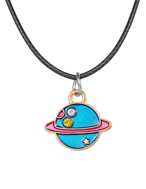 L230 Dainty Planet on Leather Cord Necklace FREE EARRINGS 02 Earrings