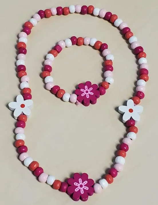 L322 Flowers Wooden Necklace Bracelet Set POLLY Bracelets