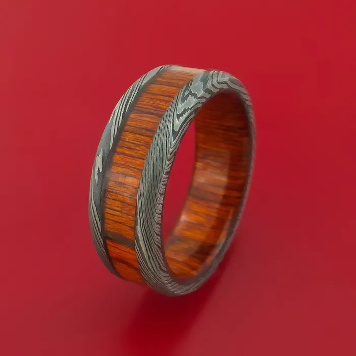 Lashbrook Damascus Steel Ring with Hardwood Inlay and Interior Hardwood Sleeve Custom Made Band Rings Lashbrook Damascus Steel Ring with Hardwood Inlay and Interior Hardwood Sleeve Custom Made Band Rings