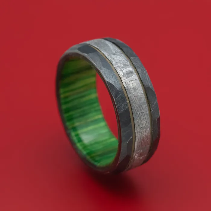 Lashbrook Rings Black Zirconium and Meteorite Ring with Cerakote Accent and Wood Sleeve Lashbrook Rings Black Zirconium and Meteorite Ring with Cerakote Accent and Wood Sleeve