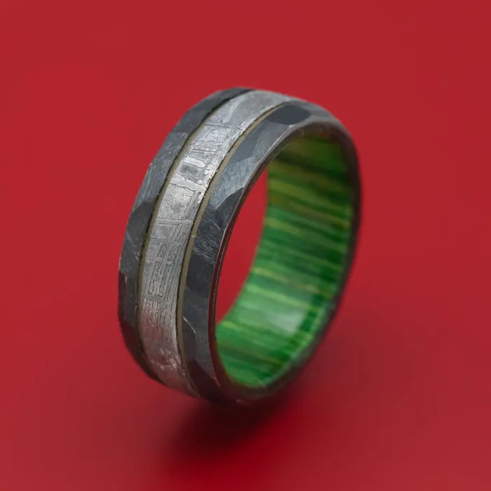 Lashbrook Rings Black Zirconium and Meteorite Ring with Cerakote Accent and Wood Sleeve Lashbrook Rings Black Zirconium and Meteorite Ring with Cerakote Accent and Wood Sleeve
