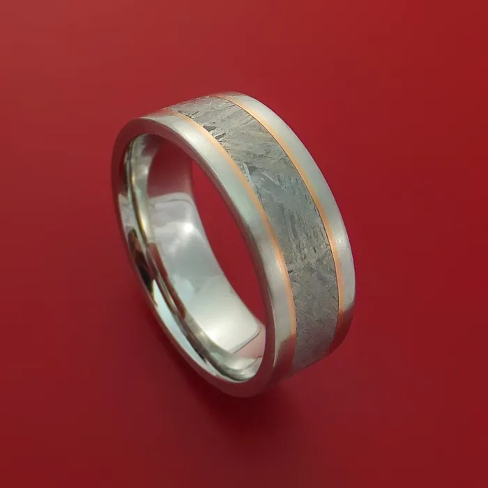Lashbrook Rings Cobalt Chrome Ring with Gibeon Meteorite and 14k Rose Gold Inlays Custom Made Band Lashbrook Rings Cobalt Chrome Ring with Gibeon Meteorite and 14k Rose Gold Inlays Custom Made Band