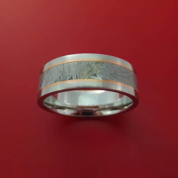 Lashbrook Rings Cobalt Chrome Ring with Gibeon Meteorite and 14k Rose Gold Inlays Custom Made Band Lashbrook Rings Cobalt Chrome Ring with Gibeon Meteorite and 14k Rose Gold Inlays Custom Made Band