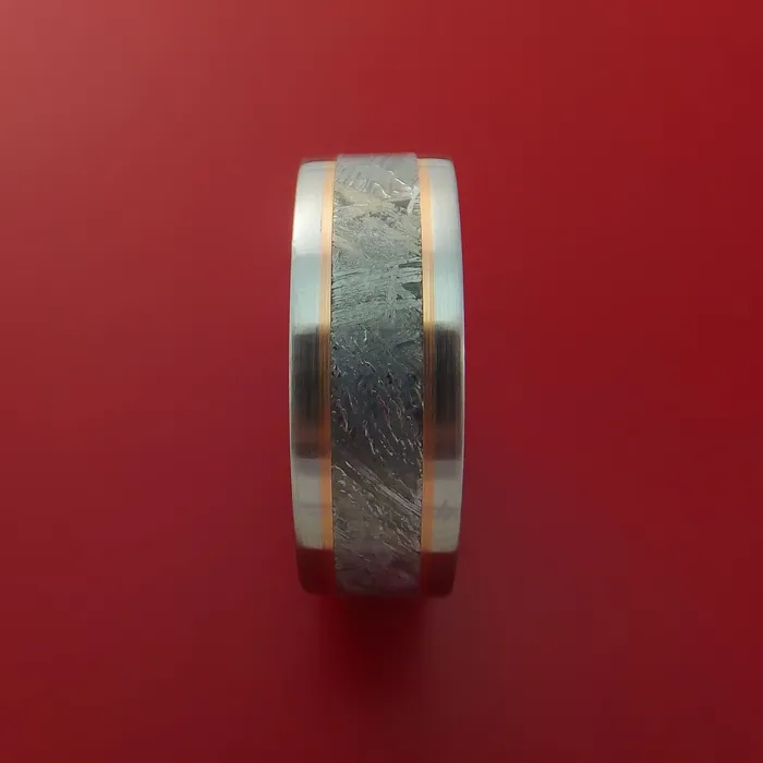 Lashbrook Rings Cobalt Chrome Ring with Gibeon Meteorite and 14k Rose Gold Inlays Custom Made Band Lashbrook Rings Cobalt Chrome Ring with Gibeon Meteorite and 14k Rose Gold Inlays Custom Made Band