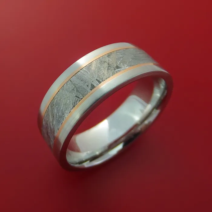 Lashbrook Rings Cobalt Chrome Ring with Gibeon Meteorite and 14k Rose Gold Inlays Custom Made Band Lashbrook Rings Cobalt Chrome Ring with Gibeon Meteorite and 14k Rose Gold Inlays Custom Made Band