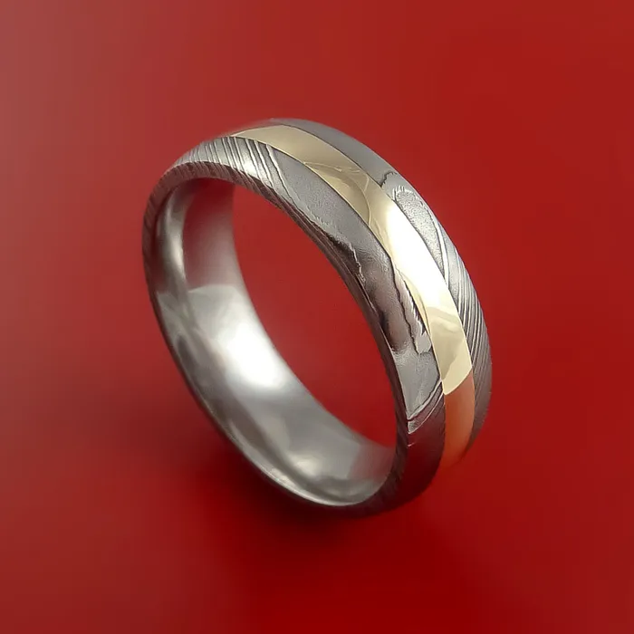 Lashbrook Rings Damascus Steel Ring with 14k Yellow Gold Inlay Custom Made Band