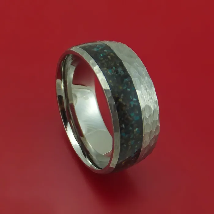 Lashbrook Rings Titanium And Black Dinosaur Bone with Turquoise Ring Custom Made Fossil Band Lashbrook Rings Titanium And Black Dinosaur Bone with Turquoise Ring Custom Made Fossil Band