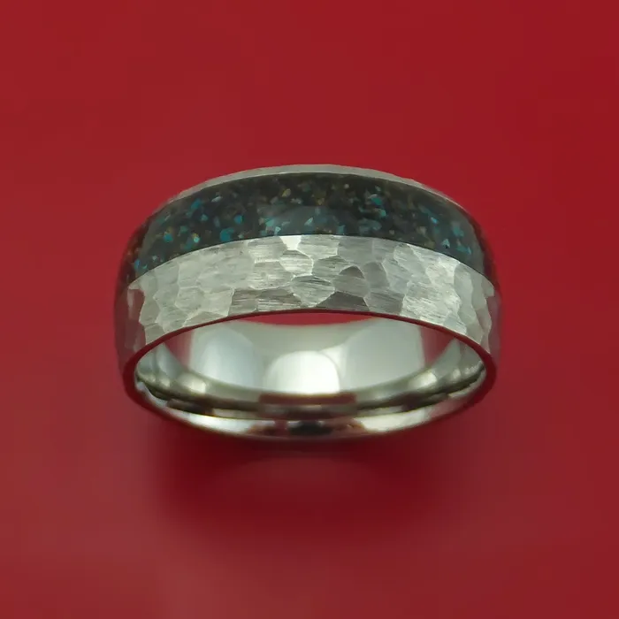 Lashbrook Rings Titanium And Black Dinosaur Bone with Turquoise Ring Custom Made Fossil Band