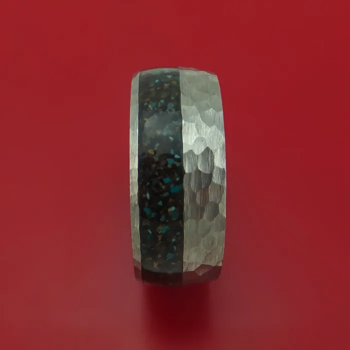 Lashbrook Rings Titanium And Black Dinosaur Bone with Turquoise Ring Custom Made Fossil Band