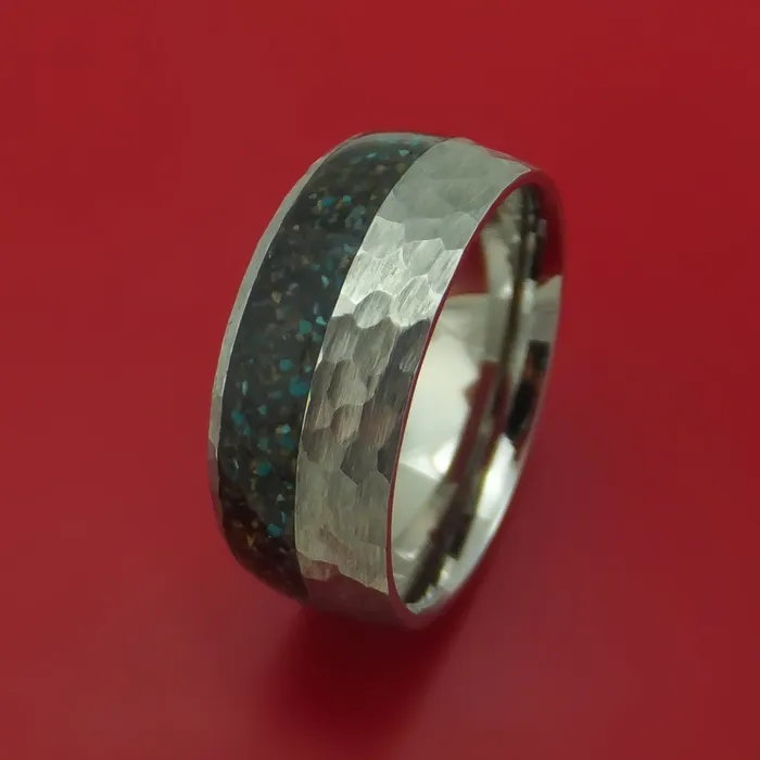 Lashbrook Rings Titanium And Black Dinosaur Bone with Turquoise Ring Custom Made Fossil Band
