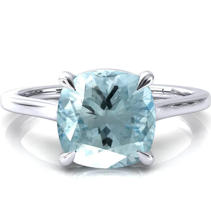 Lizzy Cushion Aqua Blue Spinel 4 Claw Prong Cathedral Engagement Ring Fire Brilliance Rings Lizzy Cushion Aqua Blue Spinel 4 Claw Prong Cathedral Engagement Ring Fire Brilliance Rings