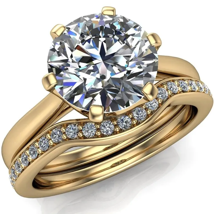 Lyra Round Center Stone V Shape 6 Prong Basket Design Cathedral Ring Fire Brilliance Rings Lyra Round Center Stone V Shape 6 Prong Basket Design Cathedral Ring Fire Brilliance Rings