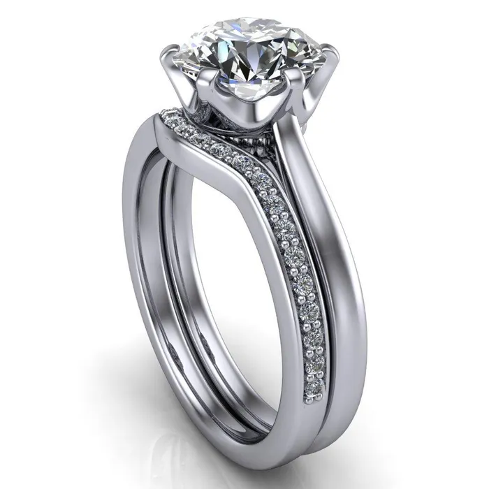 Lyra Round Center Stone V Shape 6 Prong Basket Design Cathedral Ring Fire Brilliance Rings