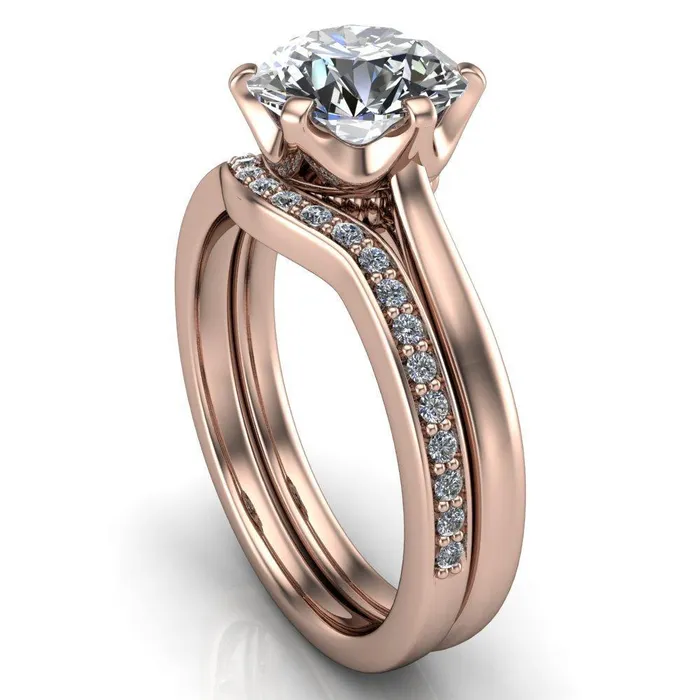 Lyra Round Center Stone V Shape 6 Prong Basket Design Cathedral Ring Fire Brilliance Rings