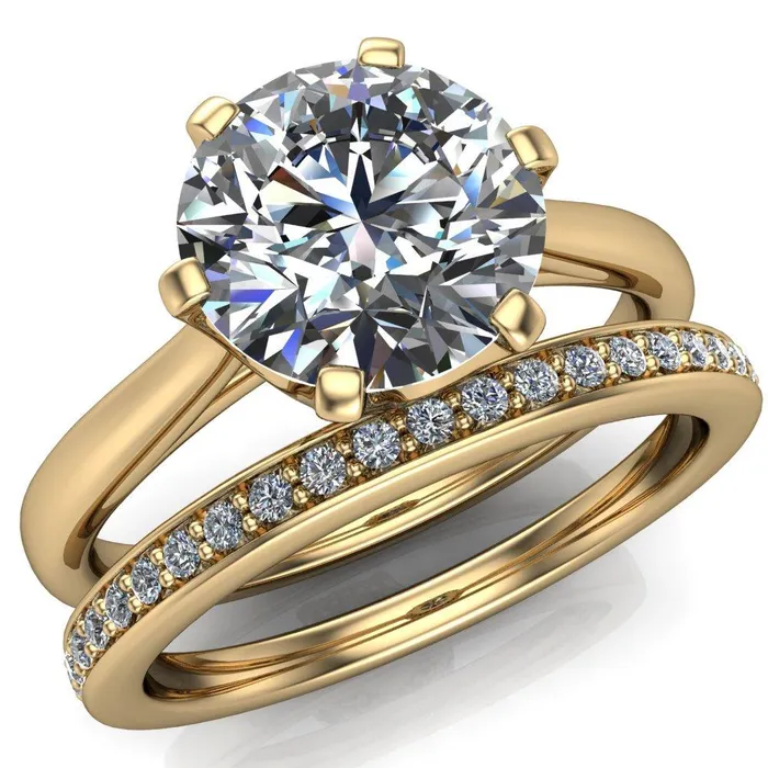 Lyra Round Center Stone V Shape 6 Prong Basket Design Cathedral Ring Fire Brilliance Rings