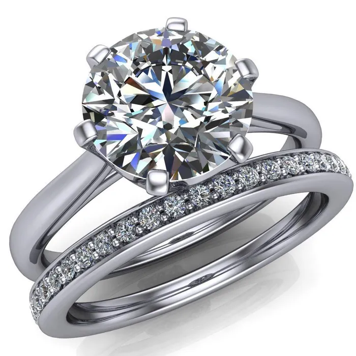 Lyra Round Center Stone V Shape 6 Prong Basket Design Cathedral Ring Fire Brilliance Rings
