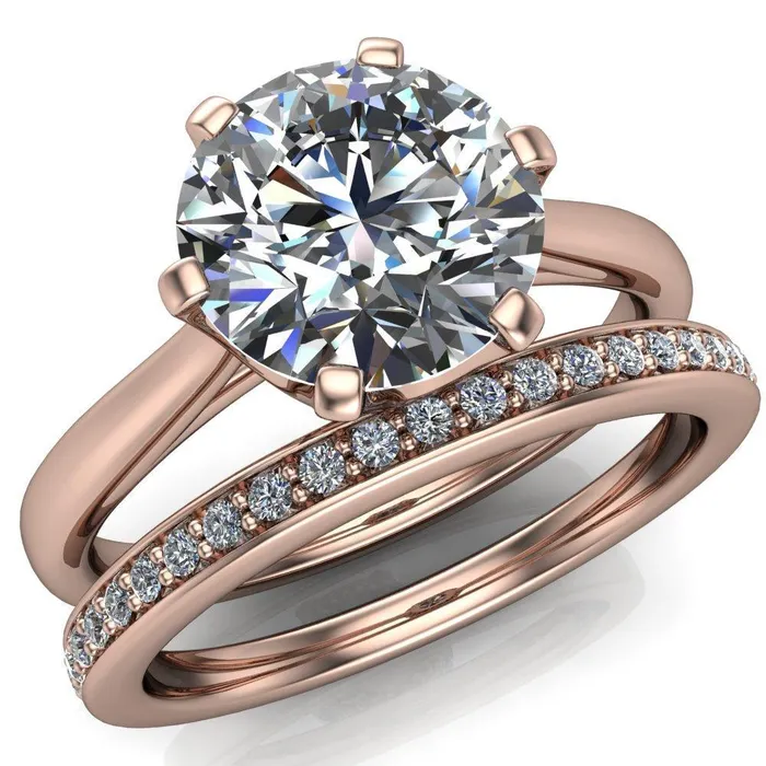 Lyra Round Center Stone V Shape 6 Prong Basket Design Cathedral Ring Fire Brilliance Rings