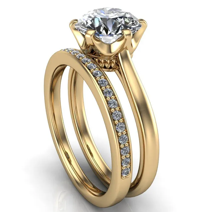 Lyra Round Center Stone V Shape 6 Prong Basket Design Cathedral Ring Fire Brilliance Rings