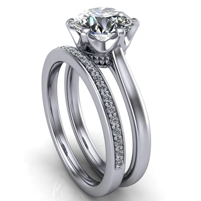 Lyra Round Center Stone V Shape 6 Prong Basket Design Cathedral Ring Fire Brilliance Rings