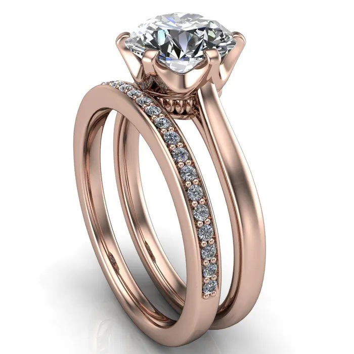 Lyra Round Center Stone V Shape 6 Prong Basket Design Cathedral Ring Fire Brilliance Rings