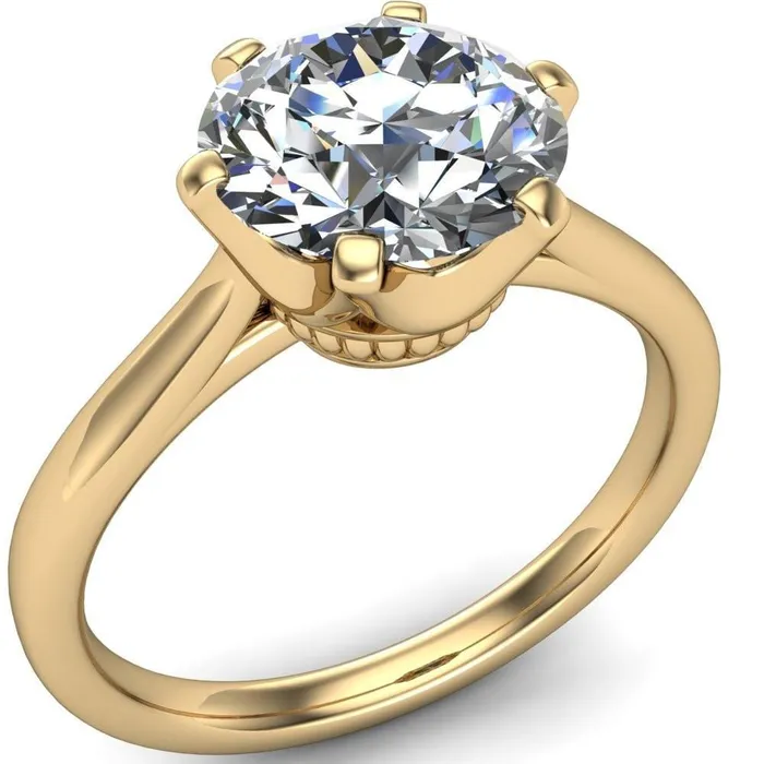 Lyra Round Center Stone V Shape 6 Prong Basket Design Cathedral Ring Fire Brilliance Rings