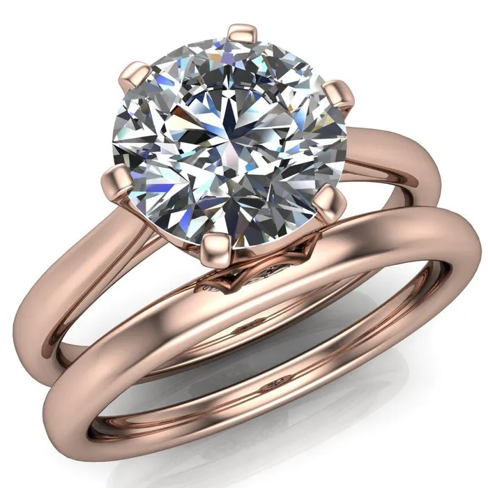Lyra Round Center Stone V Shape 6 Prong Basket Design Cathedral Ring Fire Brilliance Rings