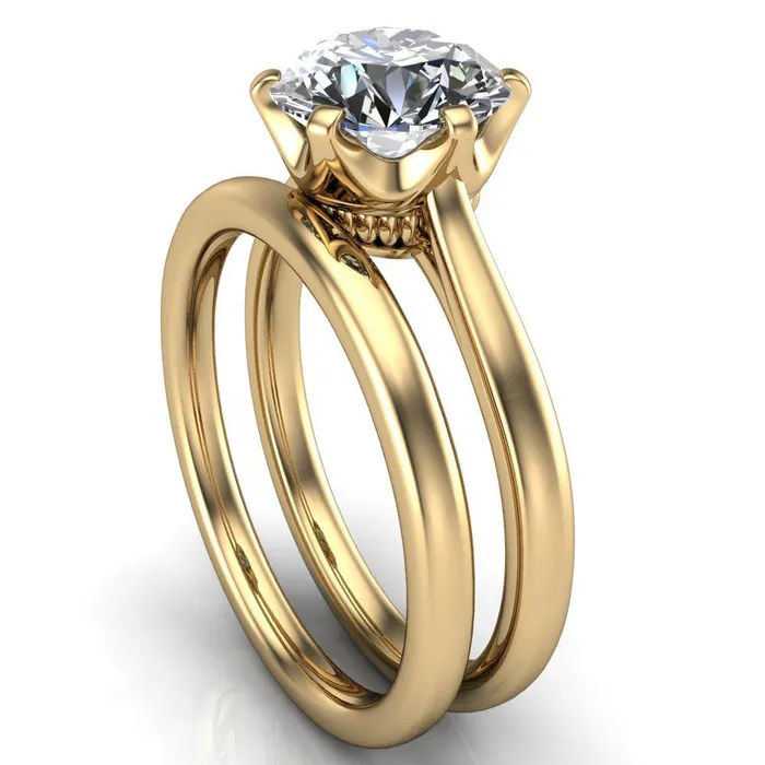 Lyra Round Center Stone V Shape 6 Prong Basket Design Cathedral Ring Fire Brilliance Rings