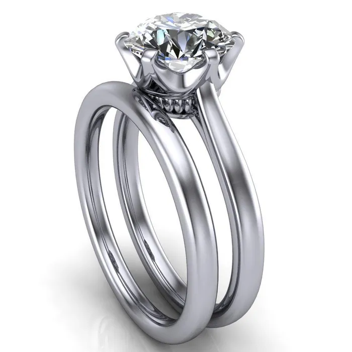 Lyra Round Center Stone V Shape 6 Prong Basket Design Cathedral Ring Fire Brilliance Rings