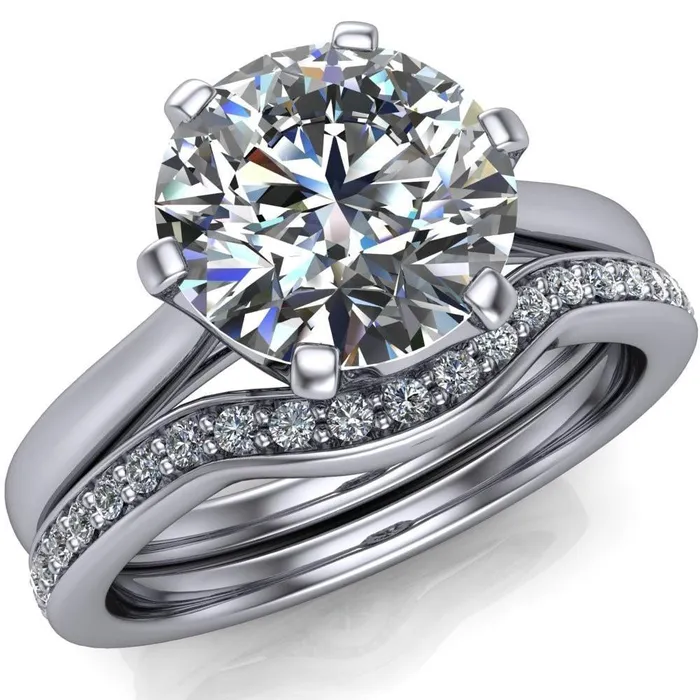 Lyra Round Center Stone V Shape 6 Prong Basket Design Cathedral Ring Fire Brilliance Rings