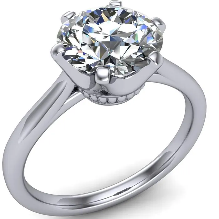 Lyra Round Center Stone V Shape 6 Prong Basket Design Cathedral Ring Fire Brilliance Rings
