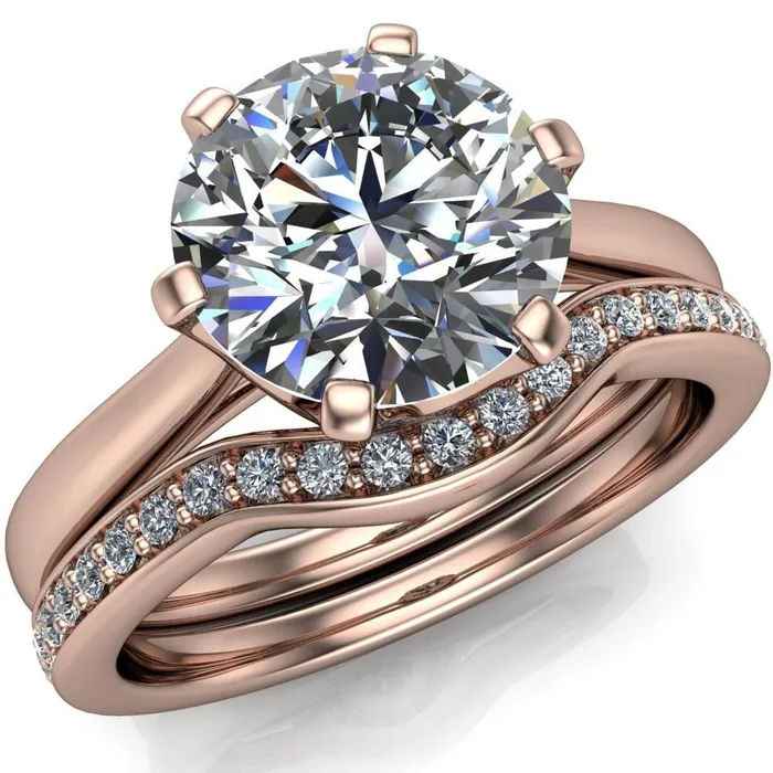 Lyra Round Center Stone V Shape 6 Prong Basket Design Cathedral Ring Fire Brilliance Rings