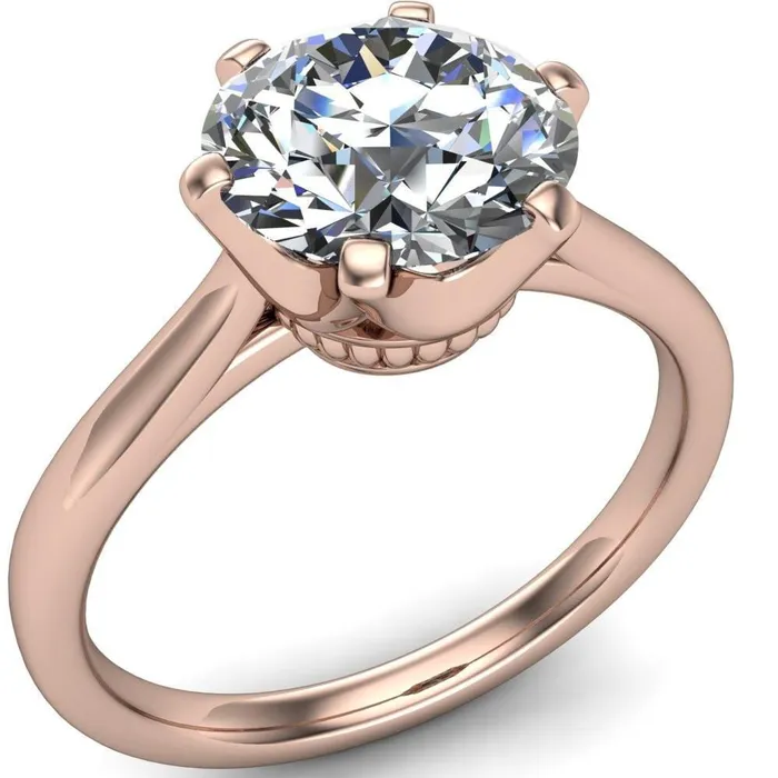 Lyra Round Center Stone V Shape 6 Prong Basket Design Cathedral Ring Fire Brilliance Rings