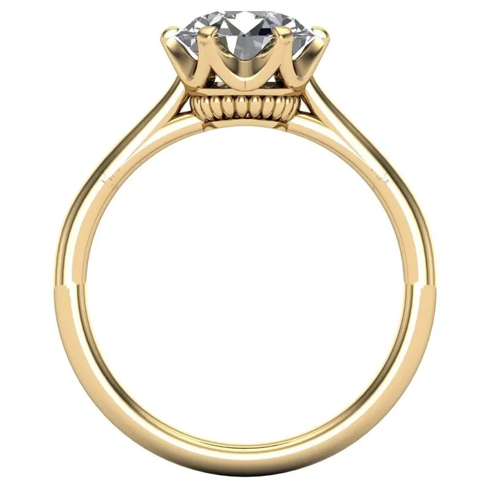 Lyra Round Center Stone V Shape 6 Prong Basket Design Cathedral Ring Fire Brilliance Rings