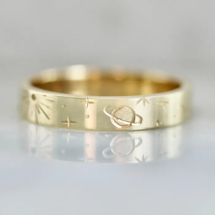 Made By Gem Breakfast Rings Stargazer Engraved Celestial Gold Band