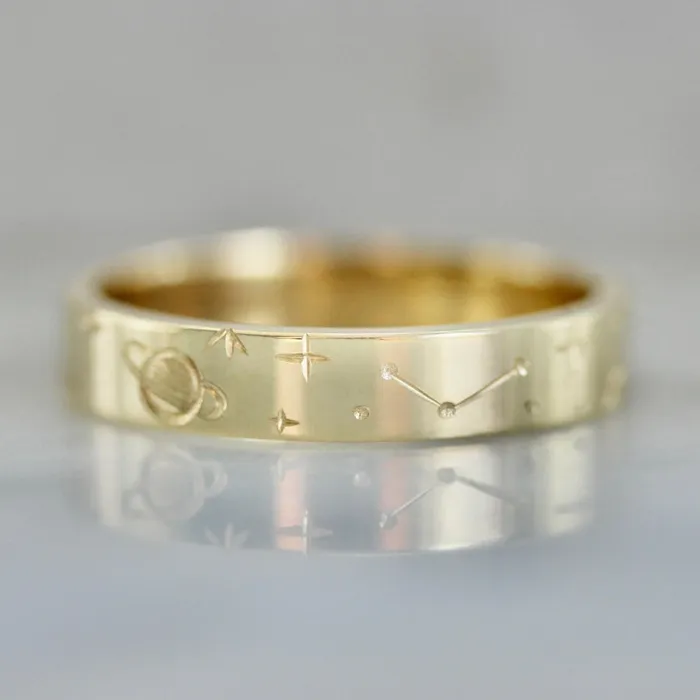 Made By Gem Breakfast Rings Stargazer Engraved Celestial Gold Band