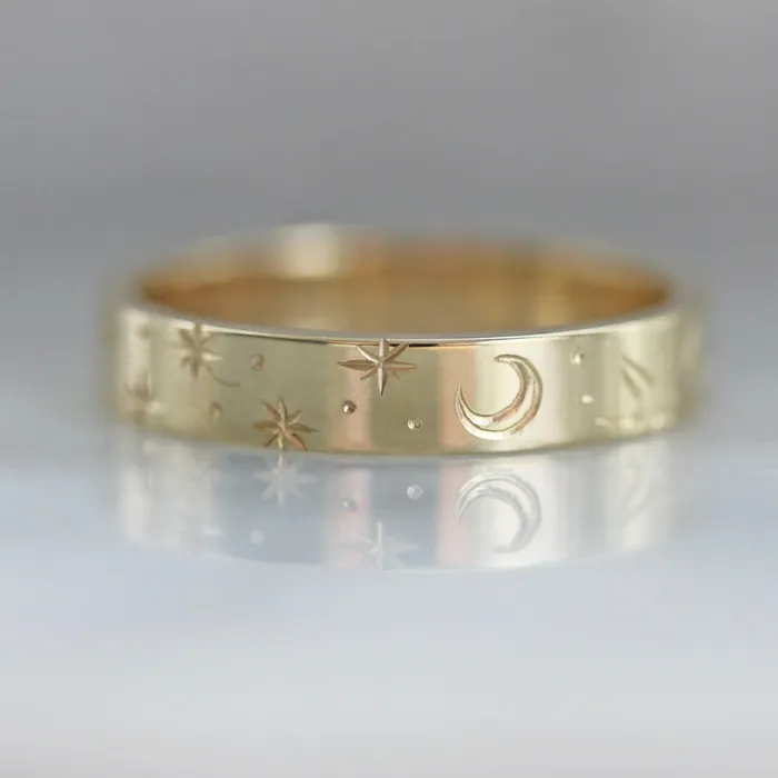 Made By Gem Breakfast Rings Stargazer Engraved Celestial Gold Band