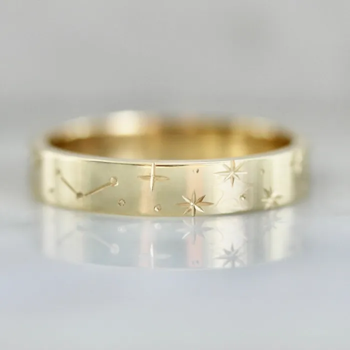 Made By Gem Breakfast Rings Stargazer Engraved Celestial Gold Band