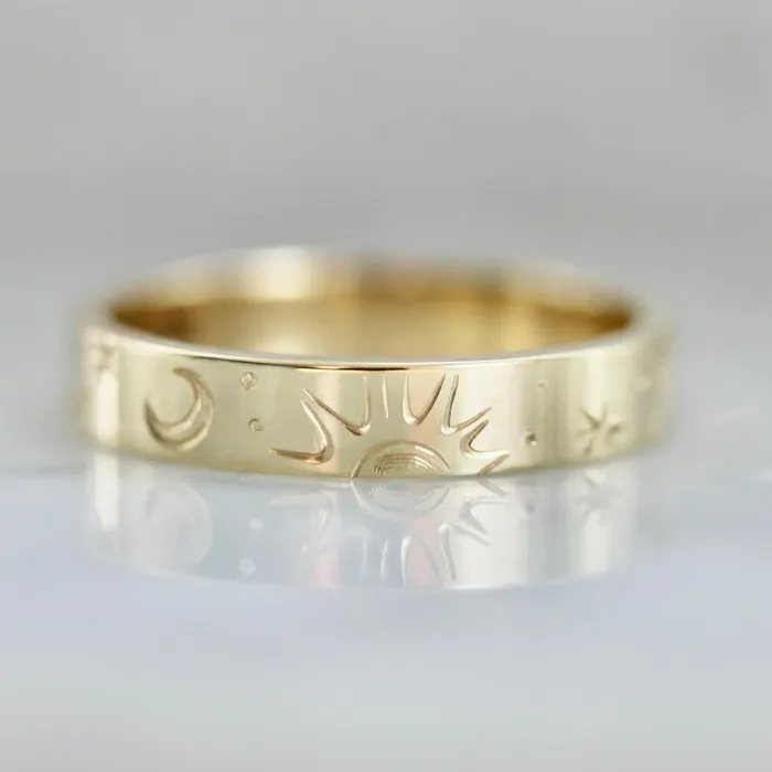 Made By Gem Breakfast Rings Stargazer Engraved Celestial Gold Band