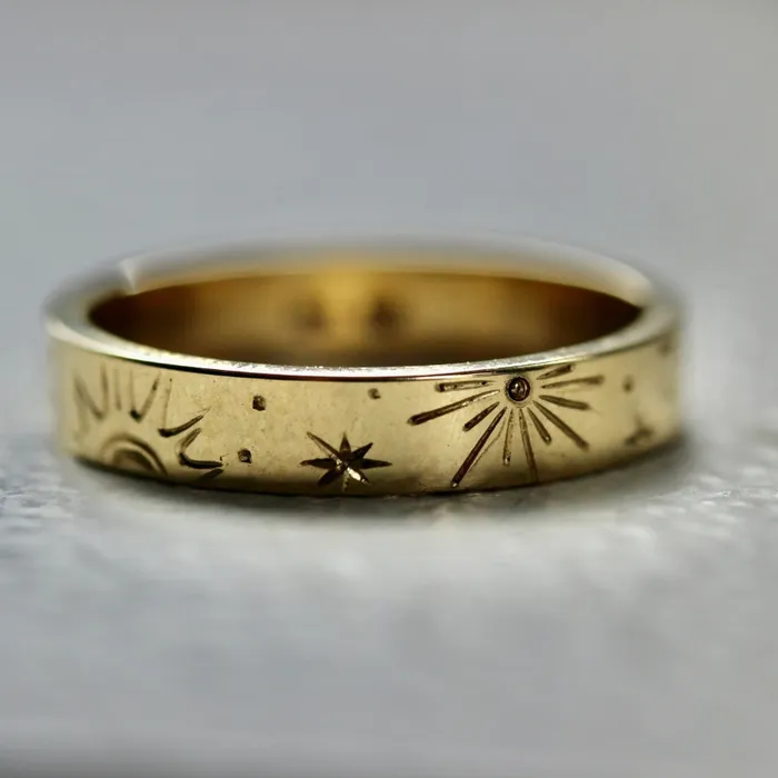 Made By Gem Breakfast Rings Stargazer Engraved Celestial Gold Band