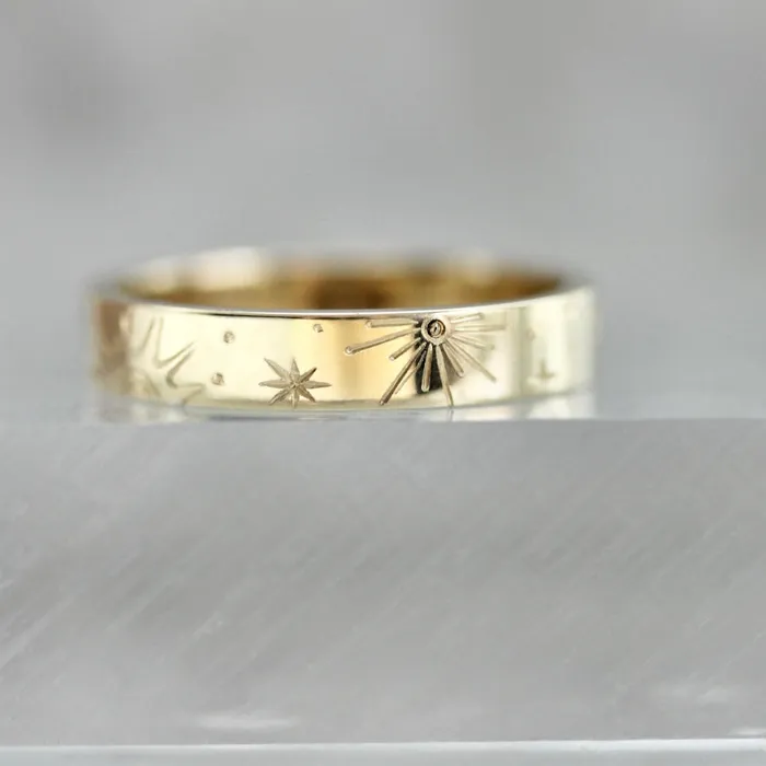 Made By Gem Breakfast Rings Stargazer Engraved Celestial Gold Band
