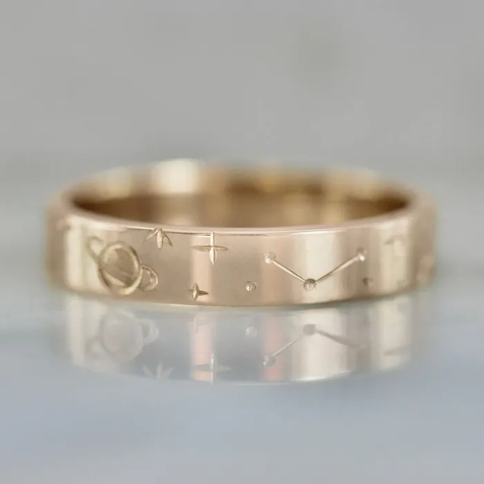 Made By Gem Breakfast Rings Stargazer Engraved Celestial Gold Band