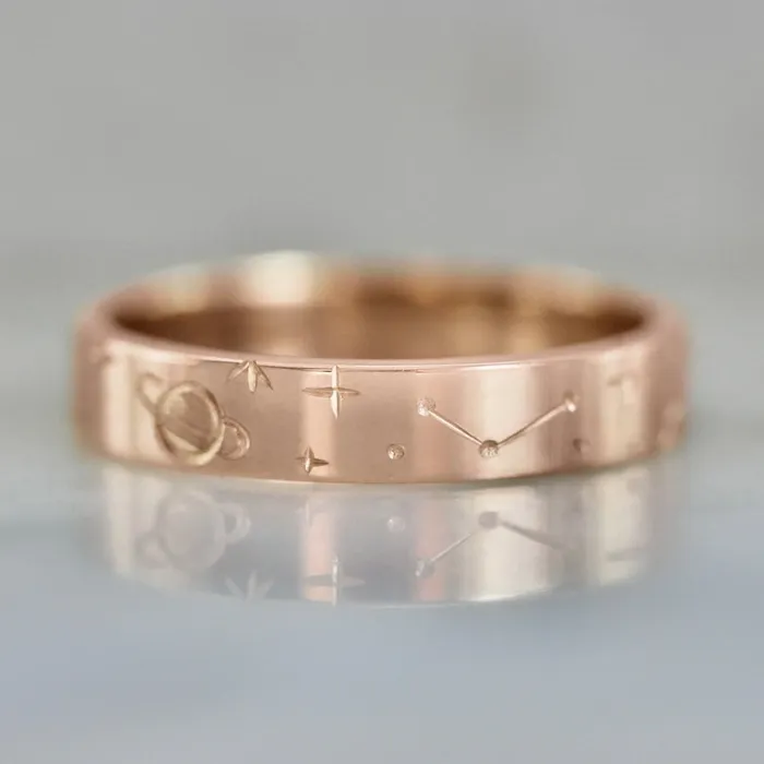Made By Gem Breakfast Rings Stargazer Engraved Celestial Gold Band