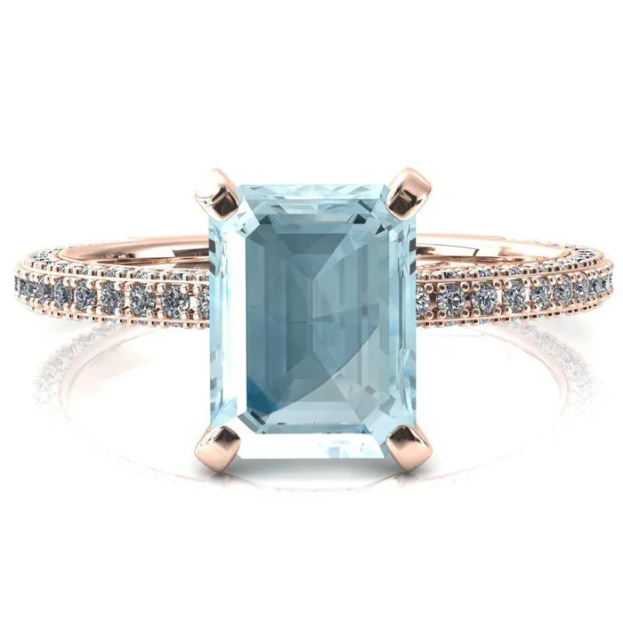 Mariyah Emerald Aqua Blue Spinel 4 Prong 34 Eternity 3 Sided Diamond Shank Engagement Ring Fire Brilliance Rings