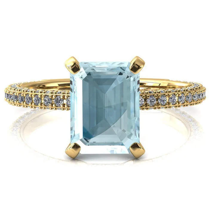Mariyah Emerald Aqua Blue Spinel 4 Prong 34 Eternity 3 Sided Diamond Shank Engagement Ring Fire Brilliance Rings