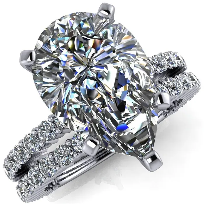 Melina Pear Center Stone 5 Prong Shared Prong Shank Engagement Ring Fire Brilliance Rings